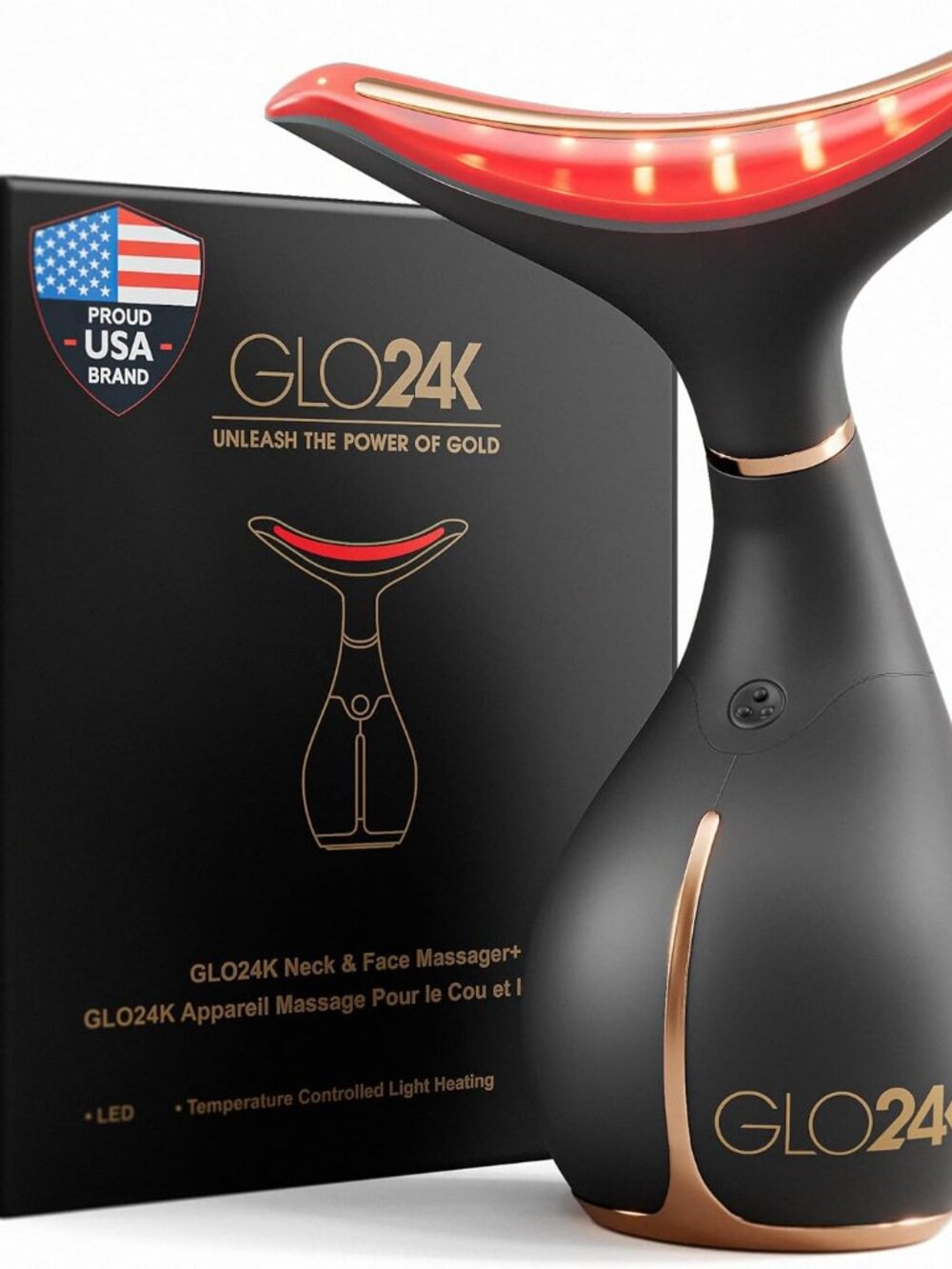 GLO24K Red Light Therapy Face Neck Device 3-in 1 Facial Massager Tool blue green